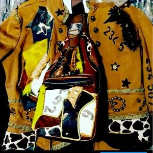 Lamb skin/ lather & fur ..gator crossbody ..